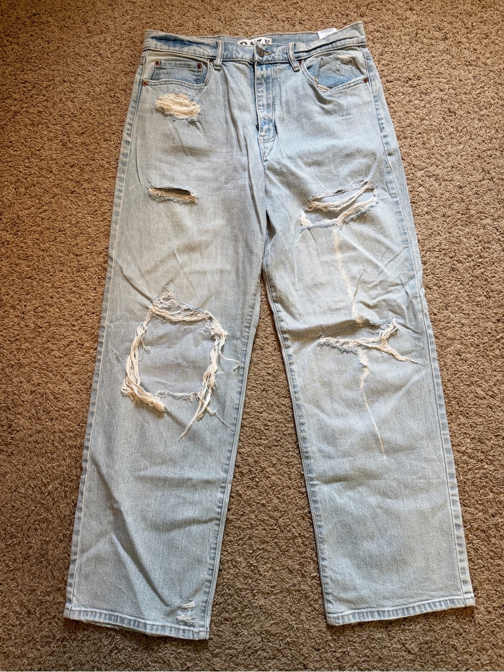 Light Wash Distressed Wide-Leg Jeans